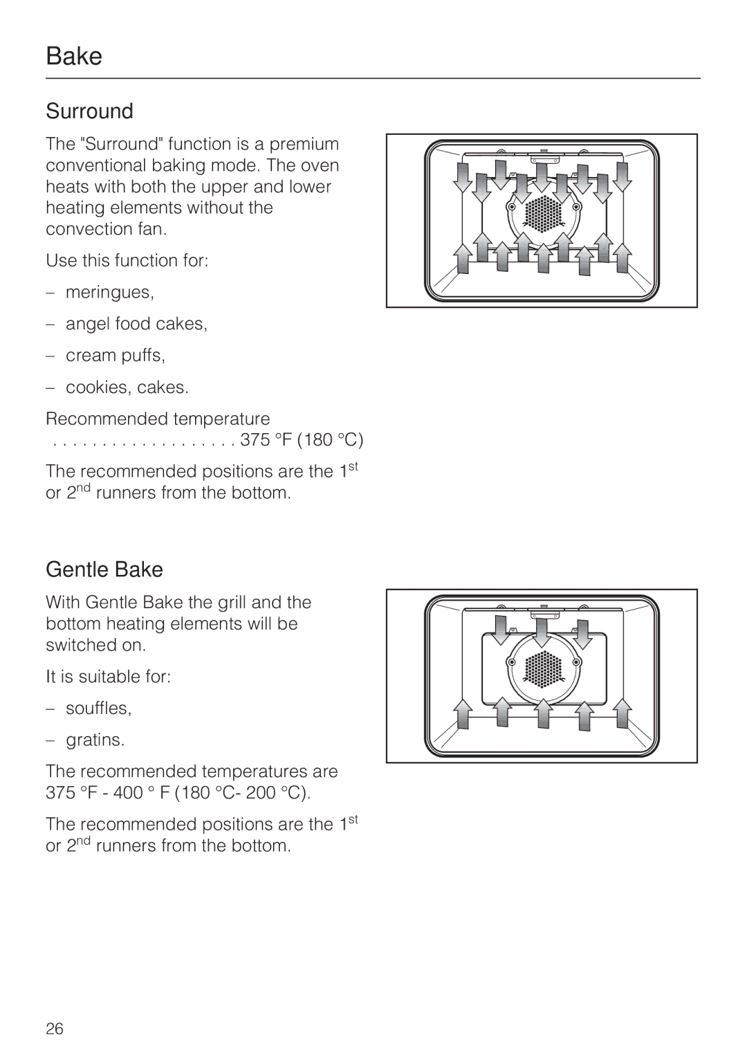 Miele H 4242 B installation instructions Surround, Gentle Bake 