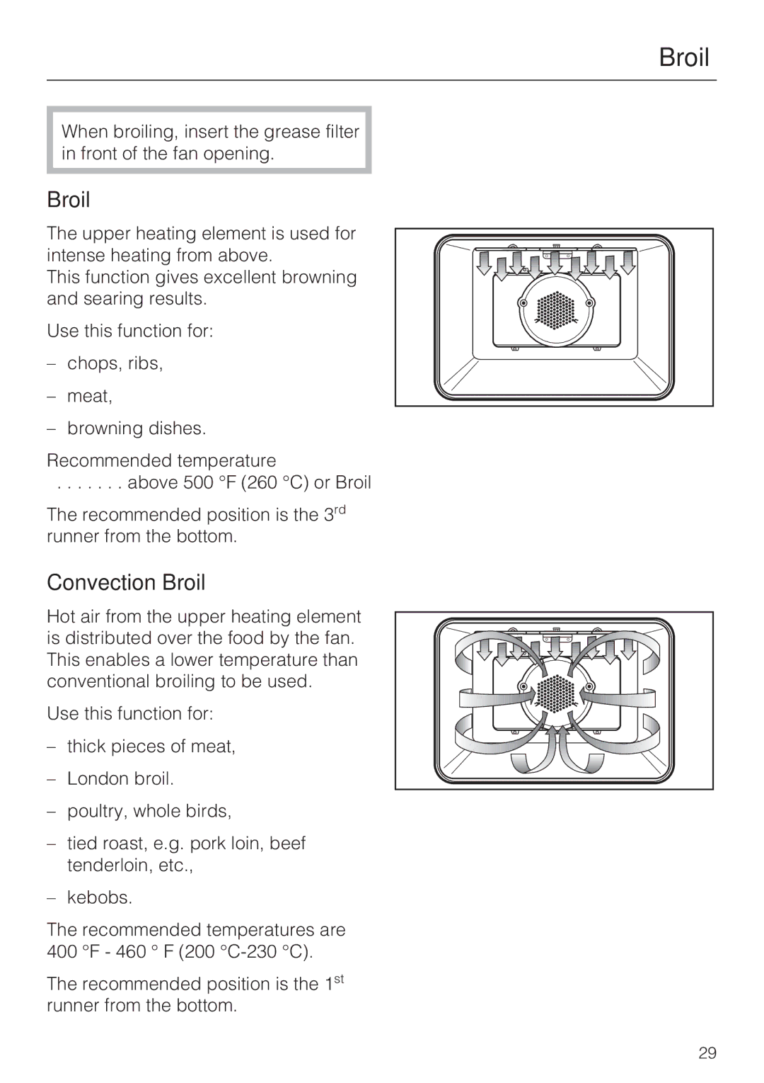 Miele H 4242 B installation instructions Convection Broil 