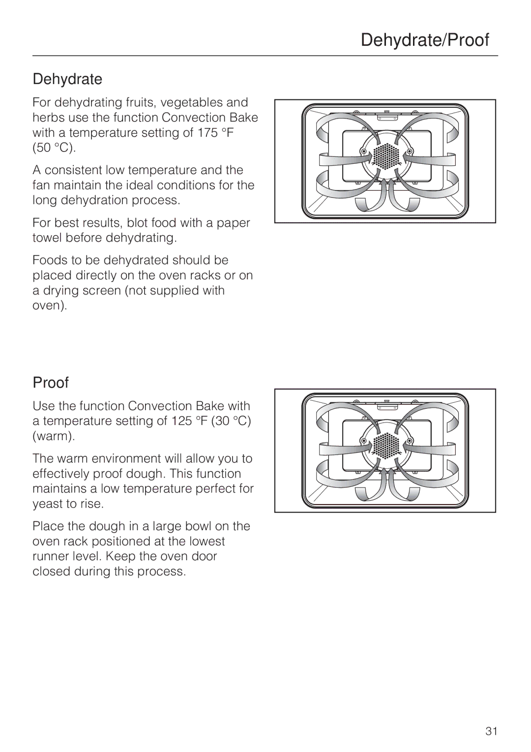 Miele H 4242 B installation instructions Dehydrate/Proof 