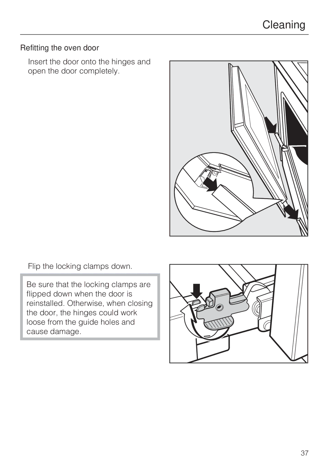 Miele H 4242 B installation instructions Refitting the oven door 