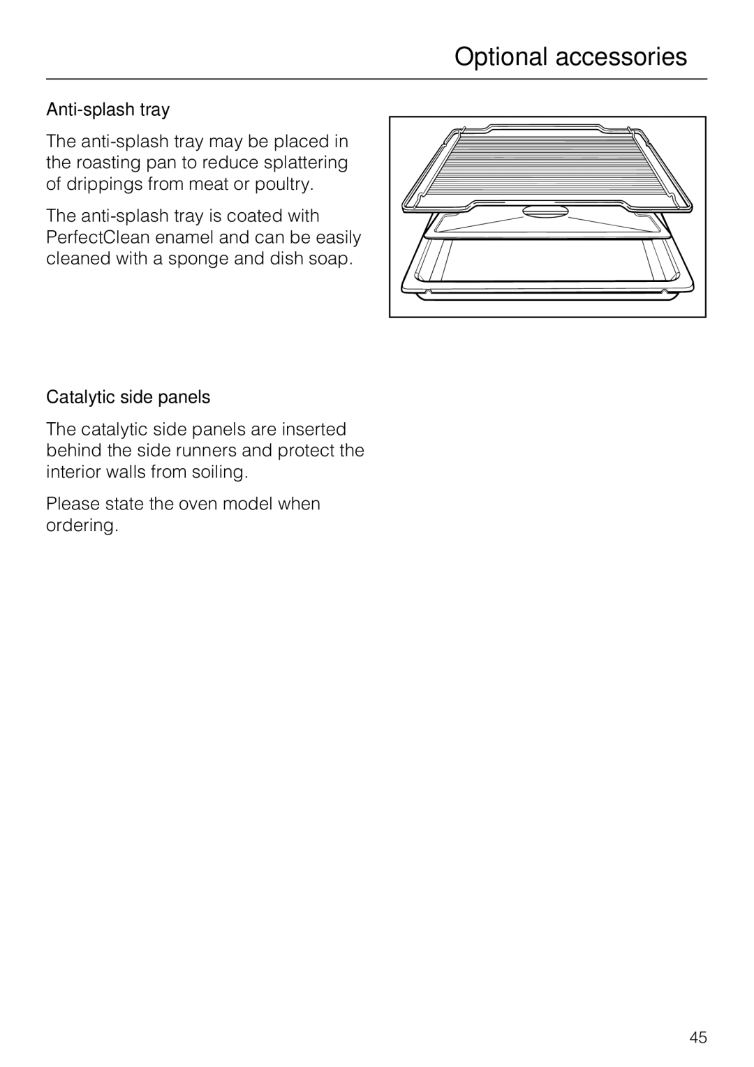 Miele H 4242 B installation instructions Anti-splash tray, Catalytic side panels 