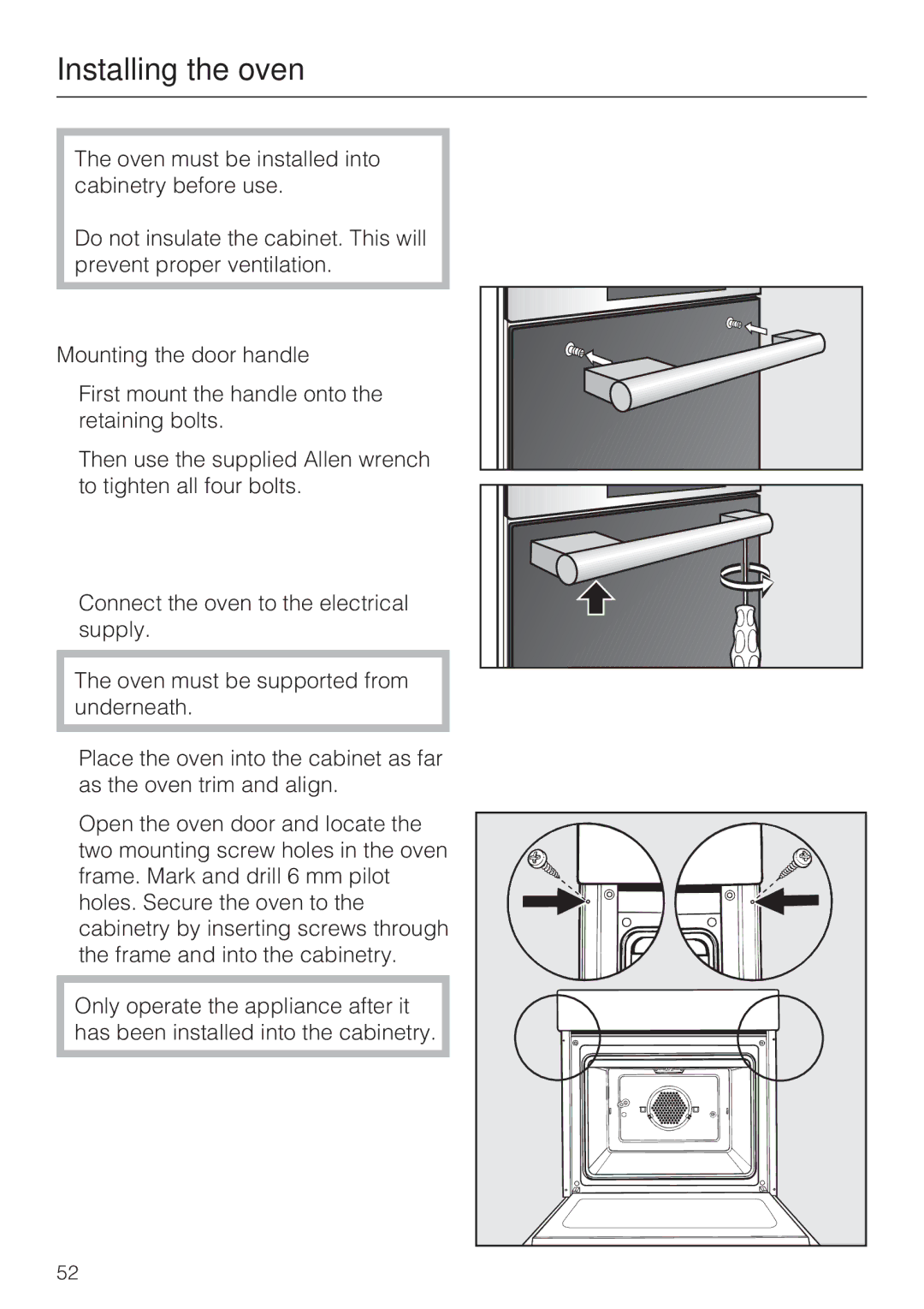 Miele H 4242 B installation instructions Installing the oven 