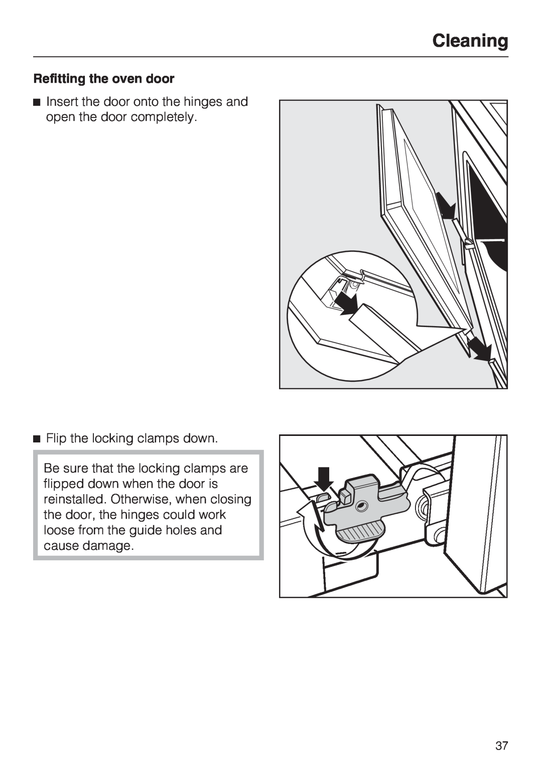 Miele H 4242 B installation instructions Cleaning, Refitting the oven door 