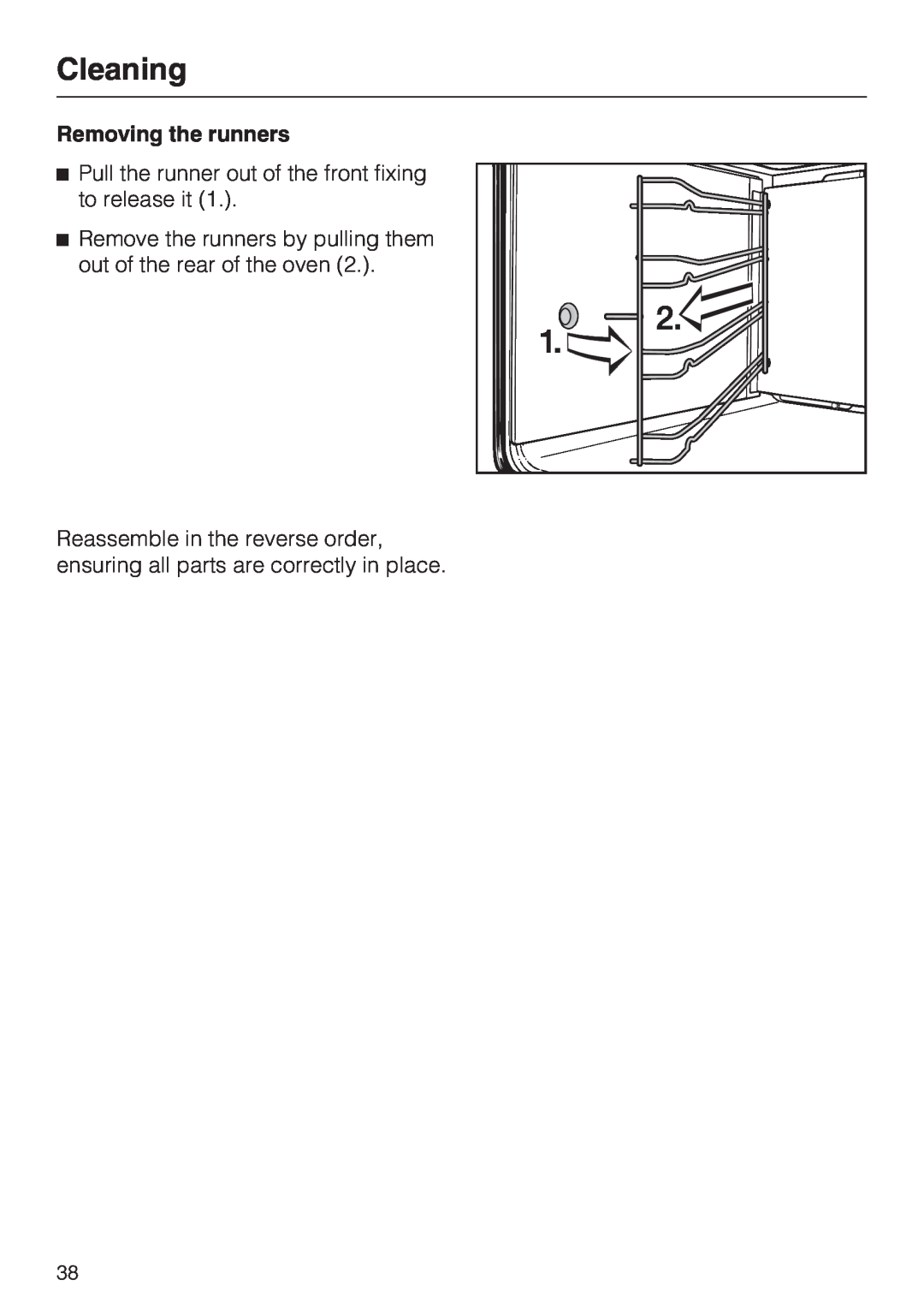 Miele H 4242 B installation instructions Cleaning, Removing the runners 