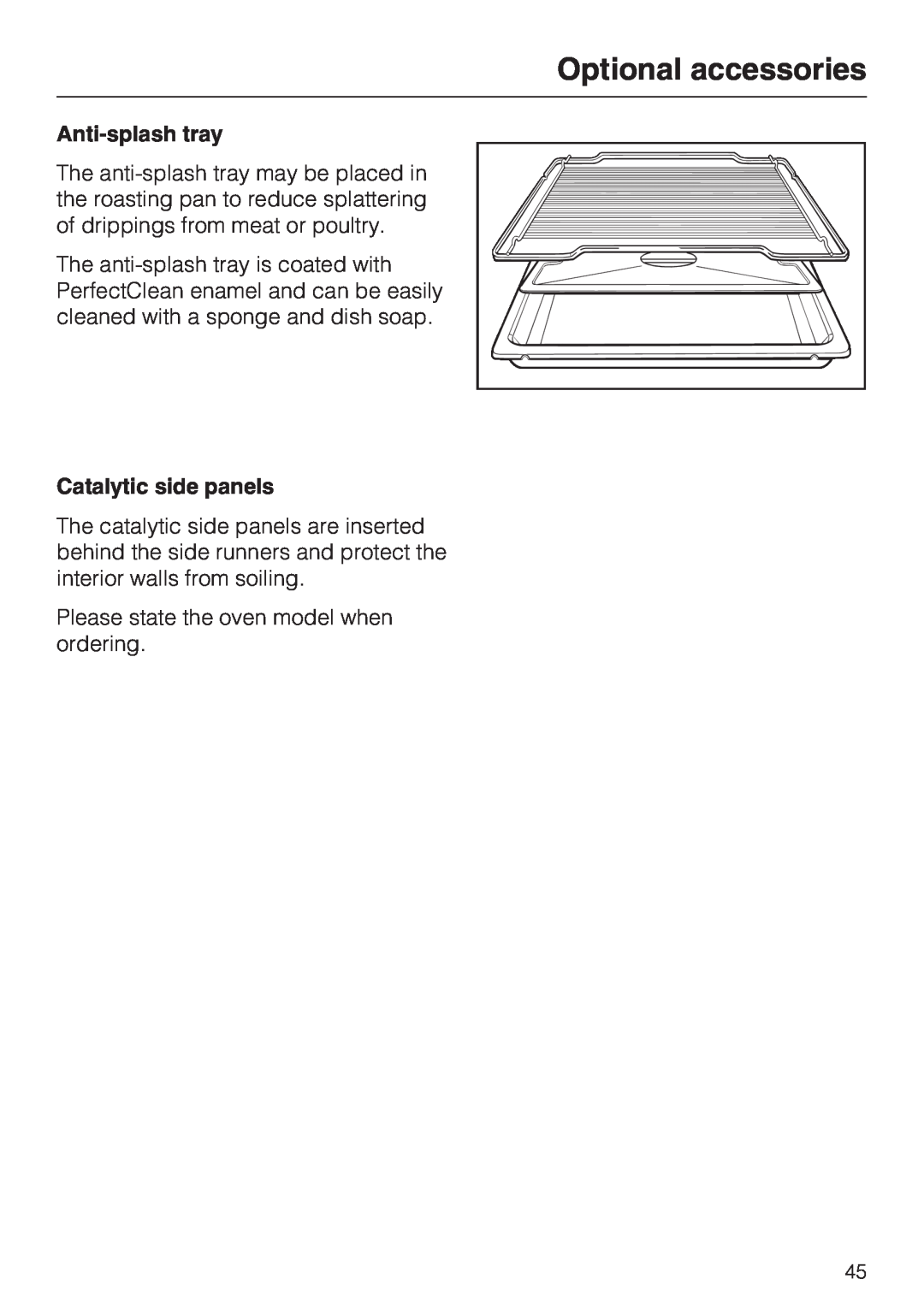 Miele H 4242 B installation instructions Optional accessories, Anti-splashtray, Catalytic side panels 