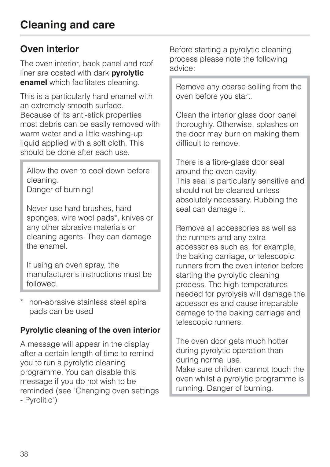 Miele H 4681 installation instructions Oven interior, Pyrolytic cleaning of the oven interior 