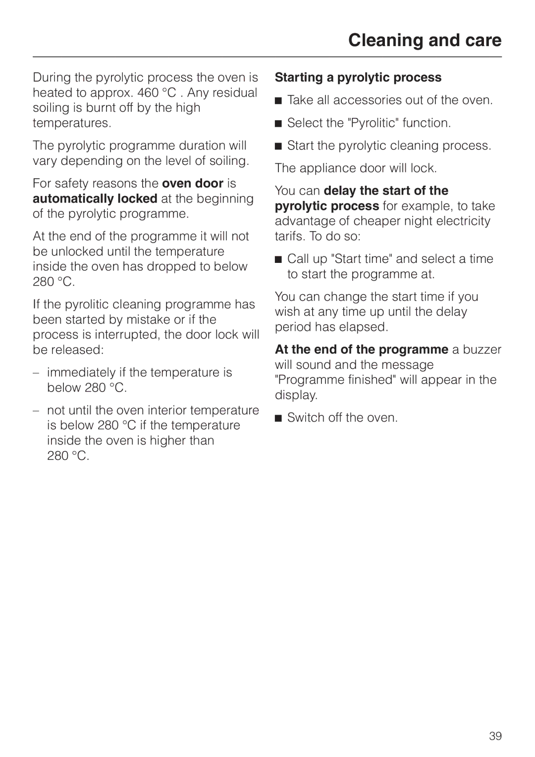 Miele H 4681 installation instructions Starting a pyrolytic process 