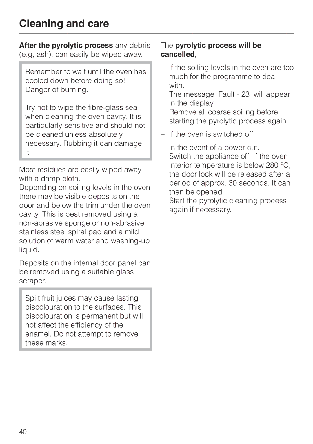 Miele H 4681 installation instructions Pyrolytic process will be cancelled 