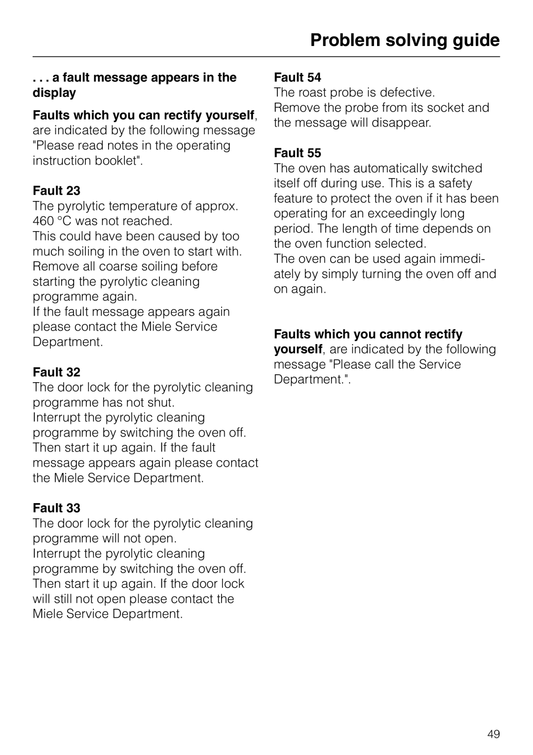 Miele H 4681 installation instructions Fault 