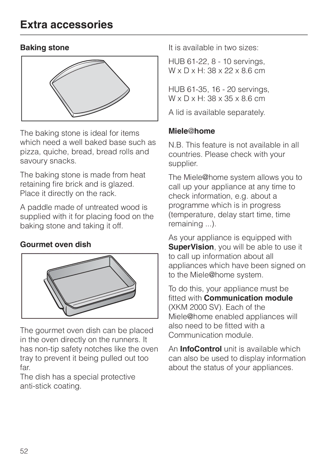 Miele H 4681 installation instructions Baking stone, Gourmet oven dish, Mielehome 