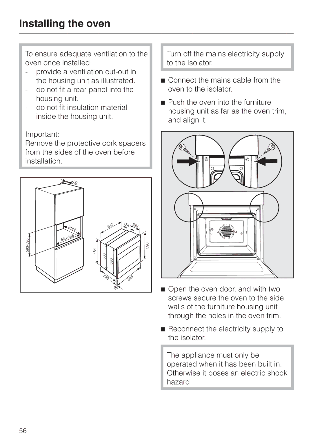 Miele H 4681 installation instructions Installing the oven 