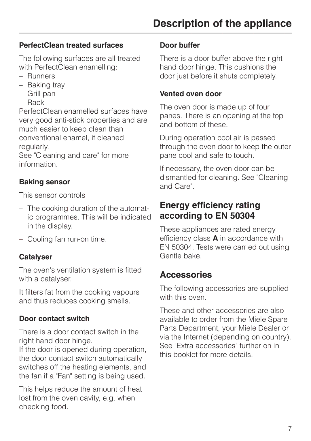 Miele H 4681 installation instructions Energy efficiency rating according to EN, Accessories 