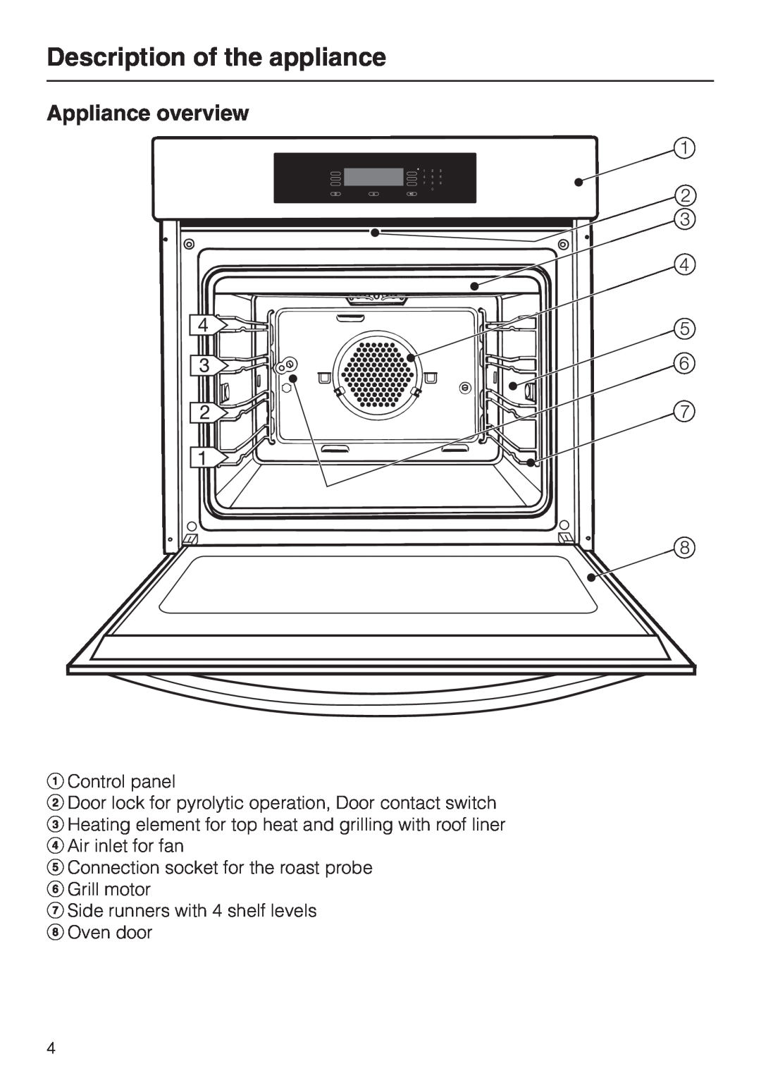 Miele H 4681 installation instructions Description of the appliance, Appliance overview 