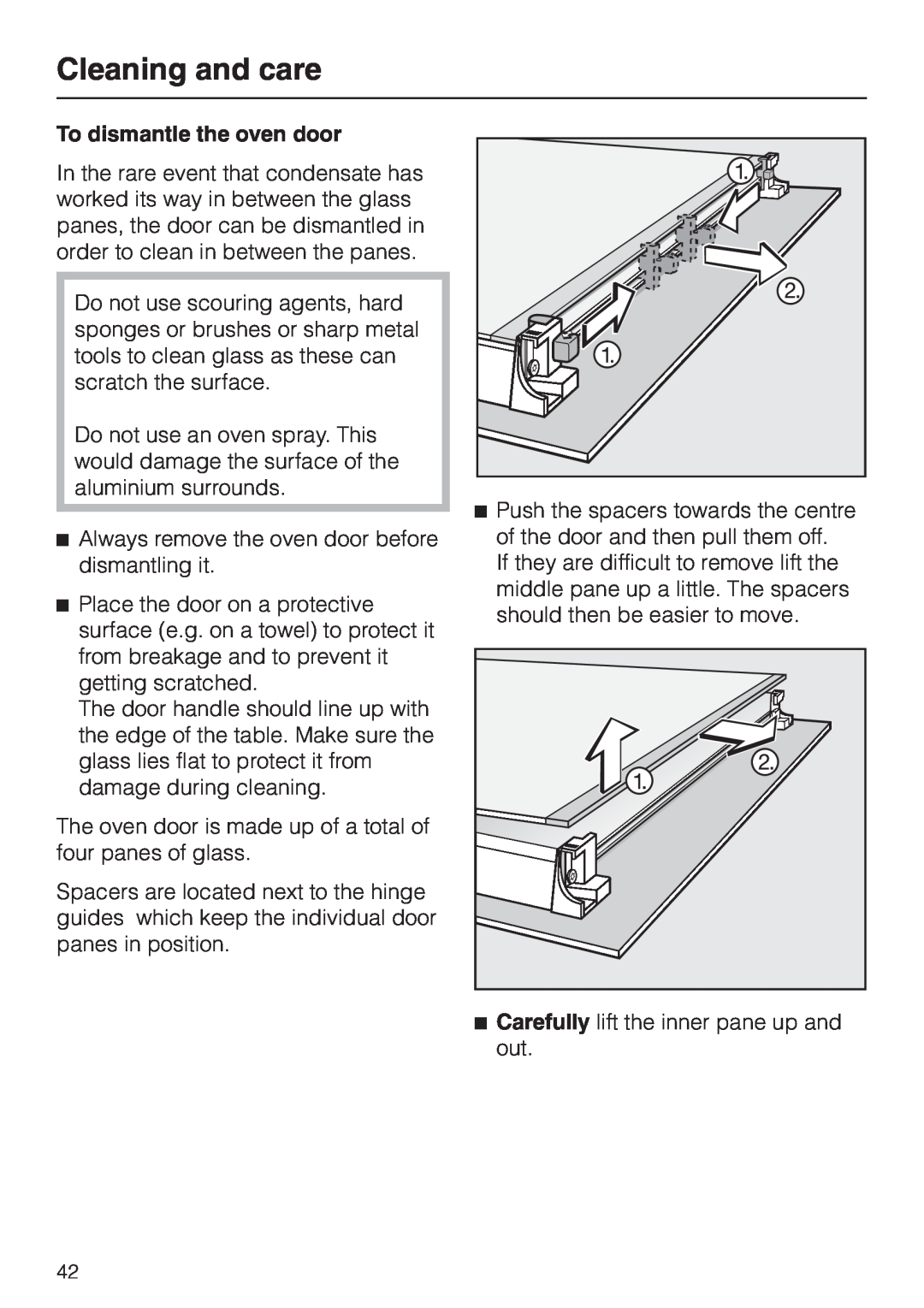 Miele H 4681 installation instructions To dismantle the oven door, Cleaning and care 