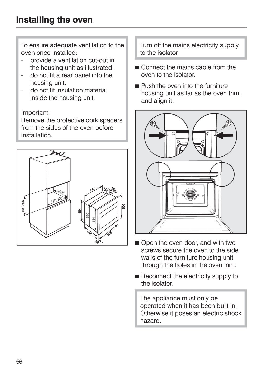 Miele H 4681 installation instructions Installing the oven 
