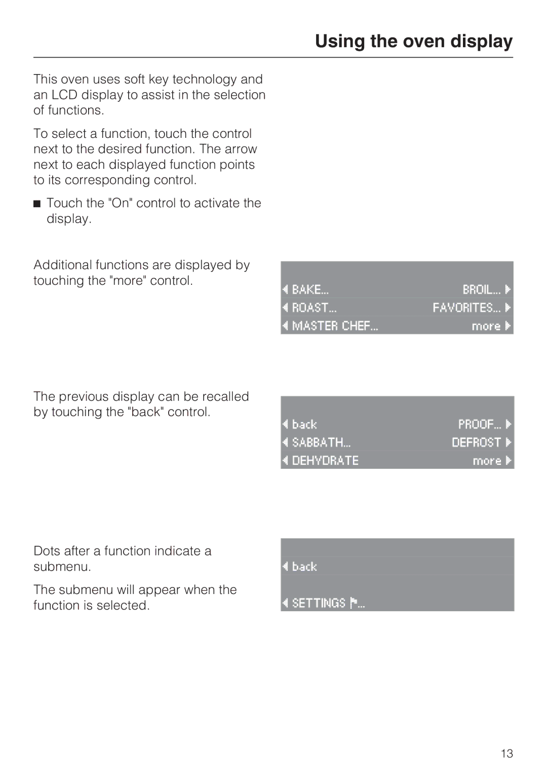 Miele H 4684 B installation instructions Using the oven display 