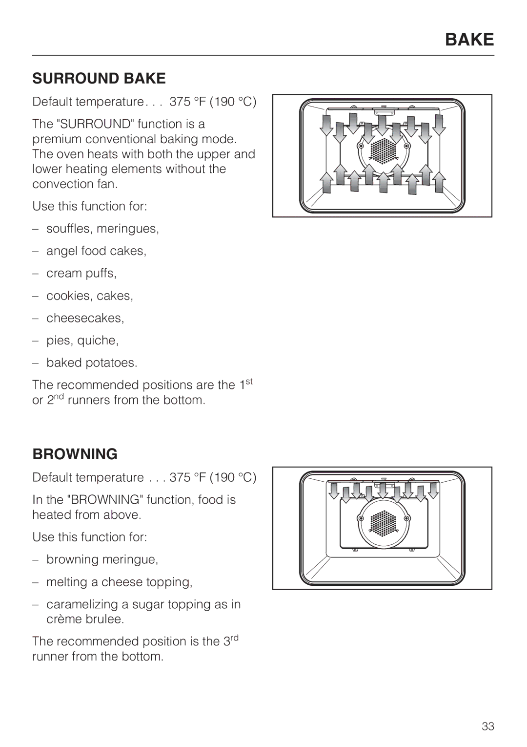 Miele H 4684 B installation instructions Surround Bake, Browning 