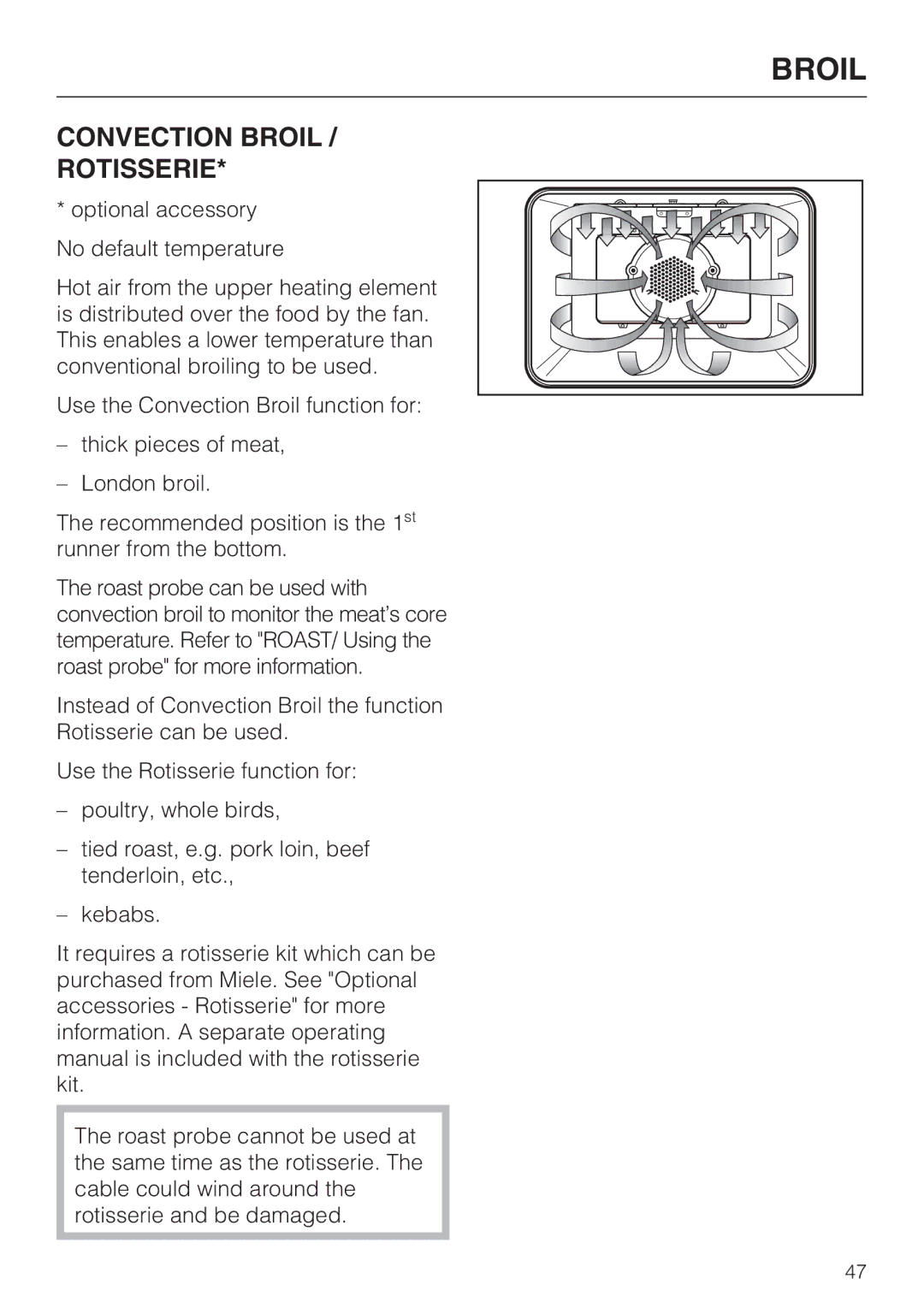 Miele H 4684 B installation instructions Convection Broil Rotisserie 