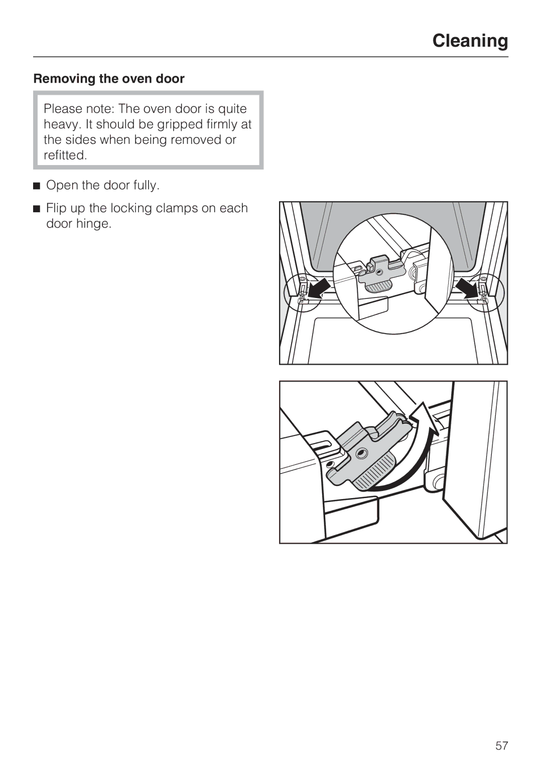 Miele H 4684 B installation instructions Removing the oven door 