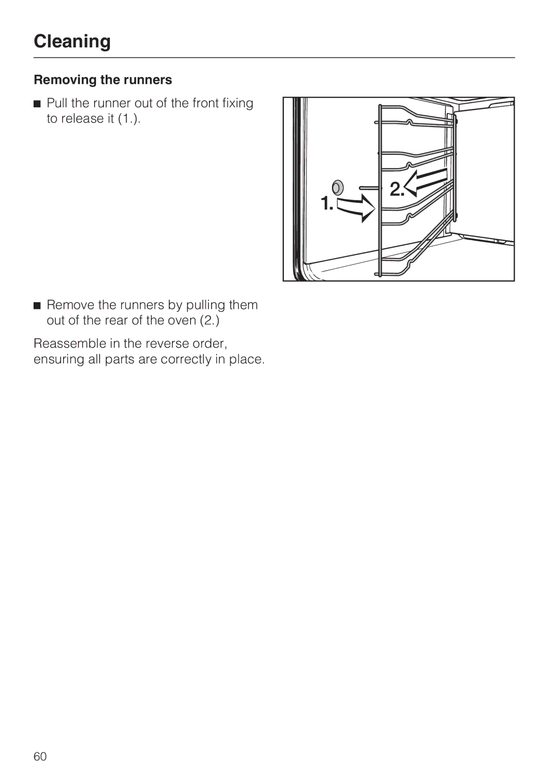 Miele H 4684 B installation instructions Removing the runners 