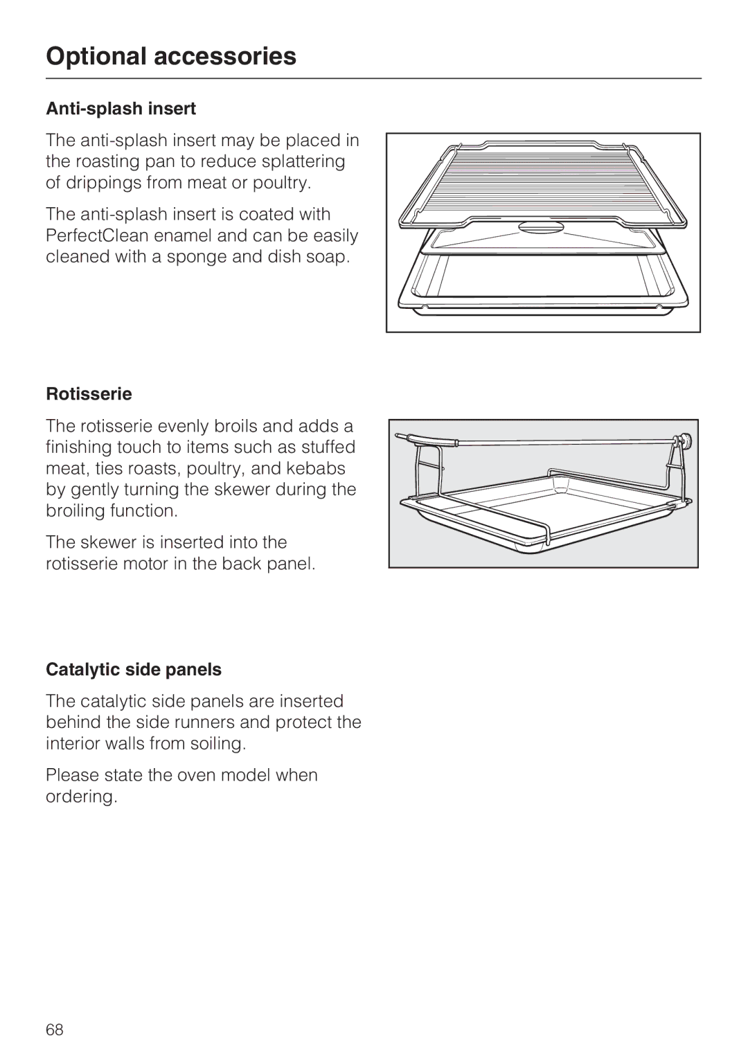 Miele H 4684 B installation instructions Anti-splash insert, Catalytic side panels 