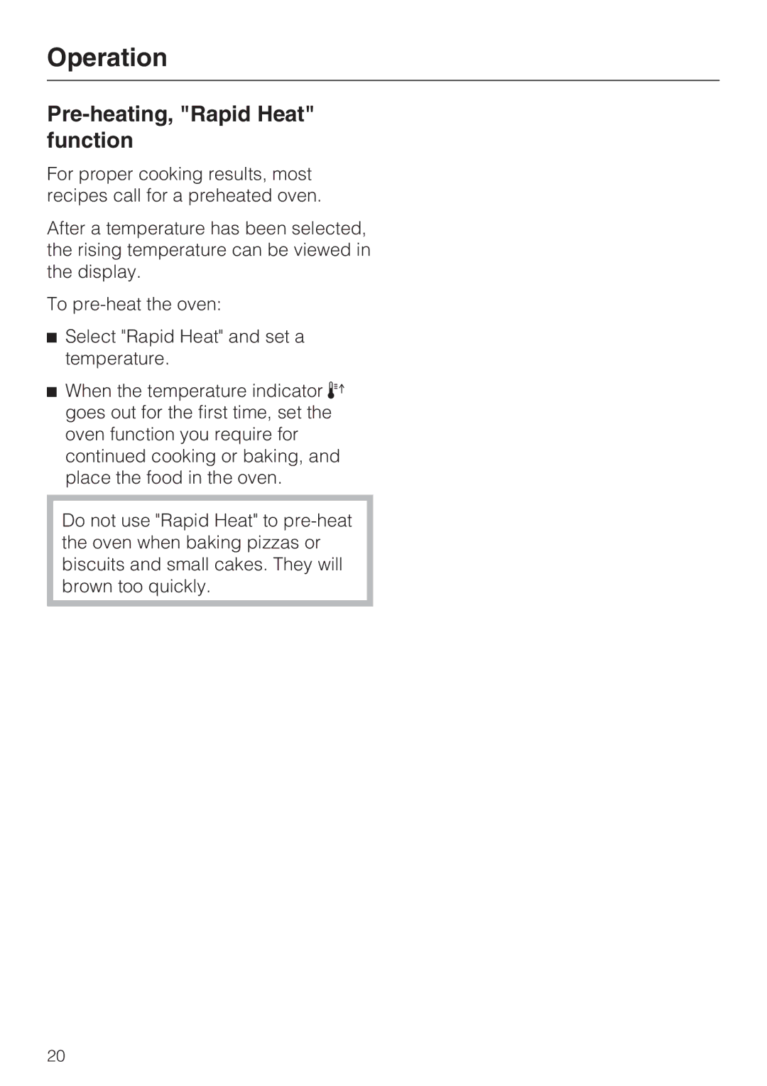 Miele H 4744 BP, H 4746 BP installation instructions Pre-heating, Rapid Heat function 