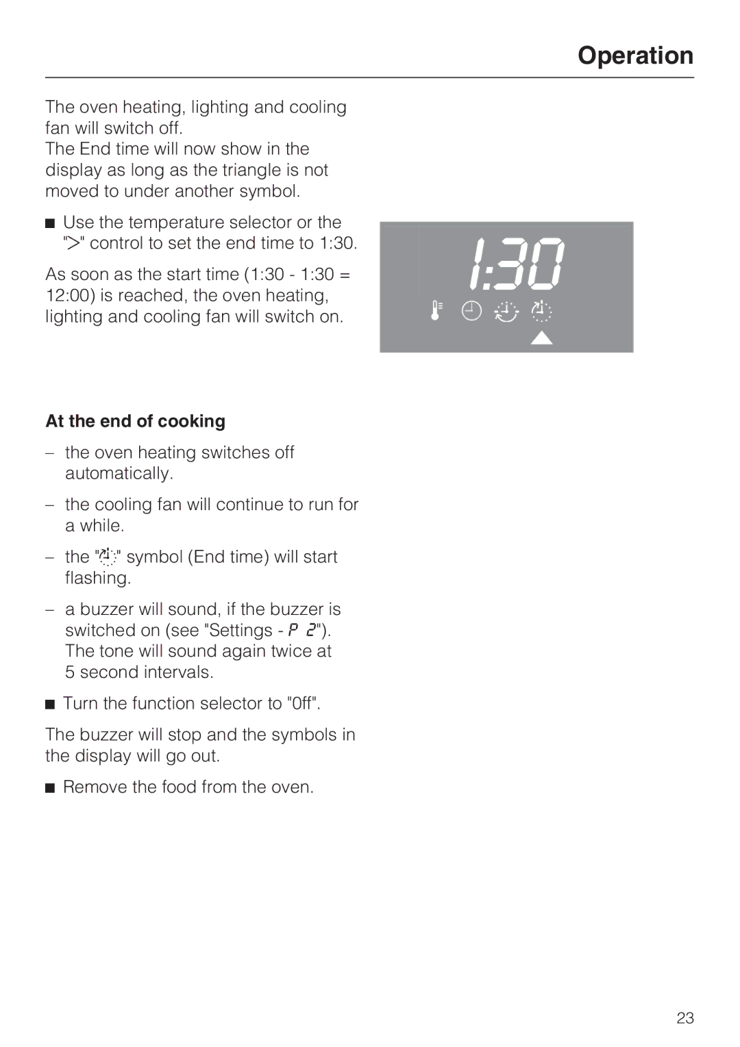 Miele H 4746 BP, H 4744 BP installation instructions At the end of cooking 