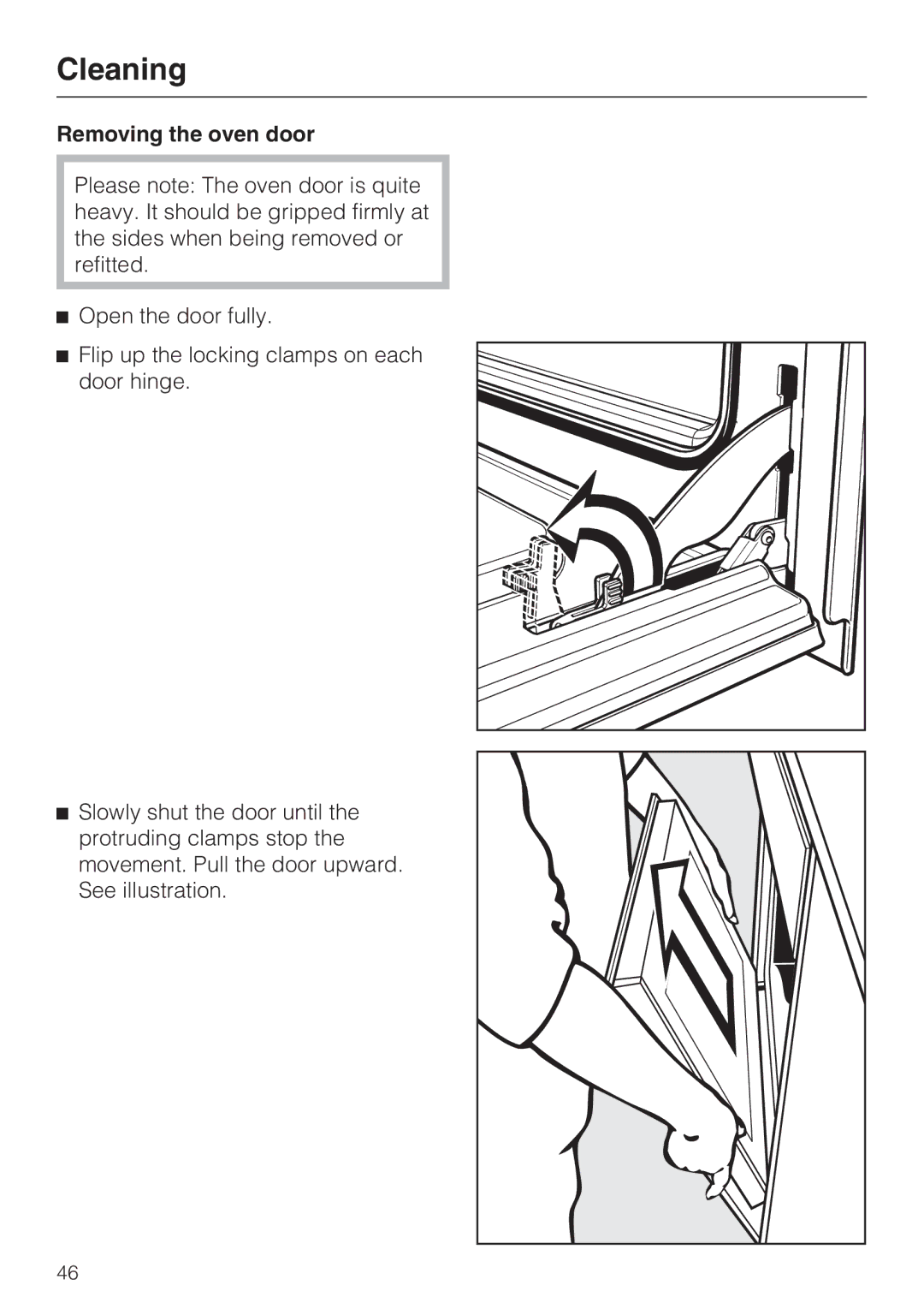 Miele H 4744 BP, H 4746 BP installation instructions Removing the oven door 