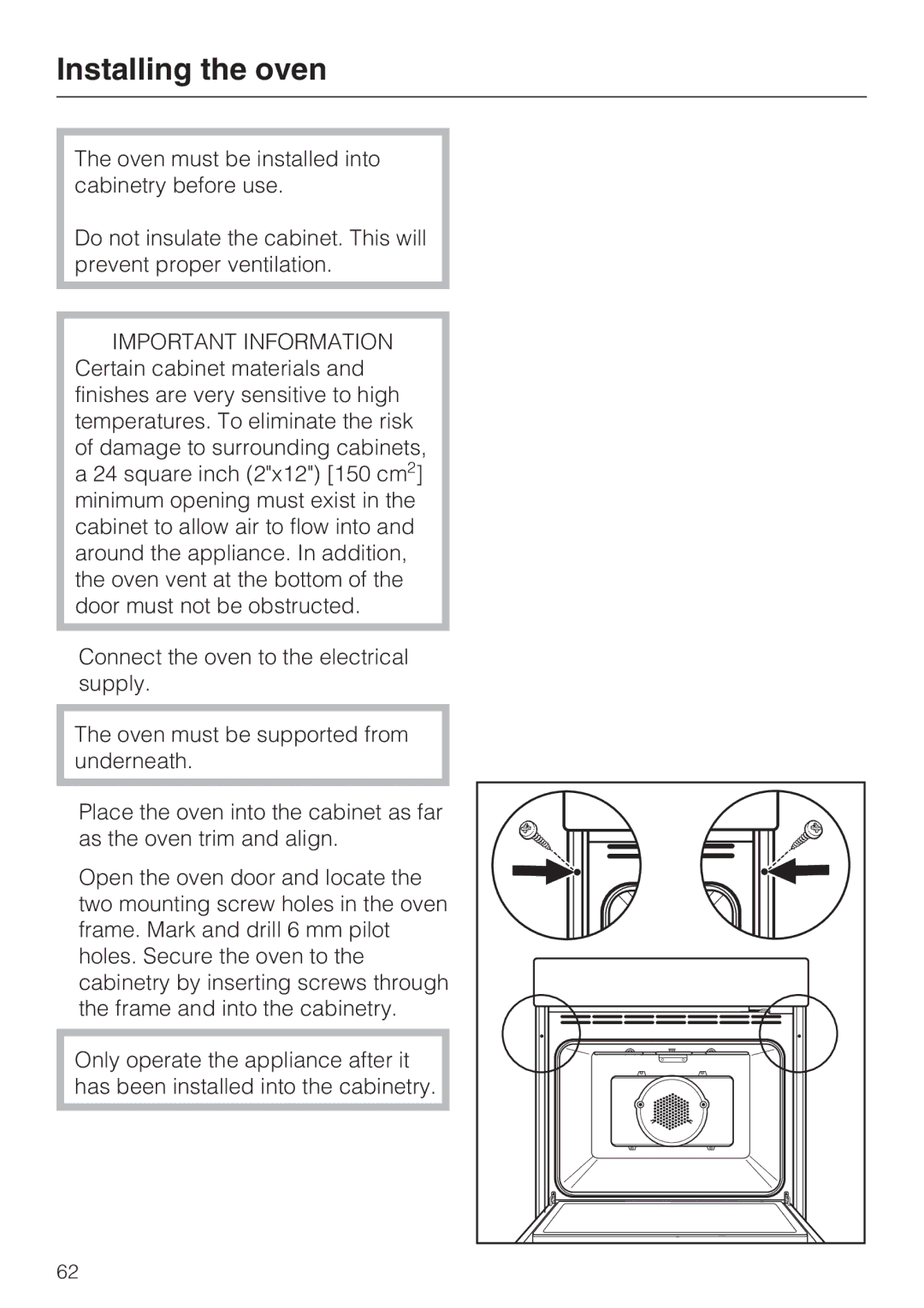 Miele H 4744 BP, H 4746 BP installation instructions Installing the oven 