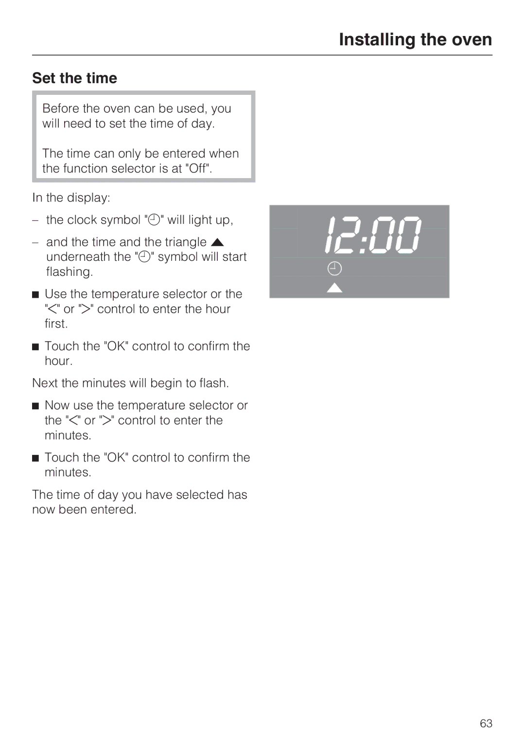 Miele H 4746 BP, H 4744 BP installation instructions Set the time 