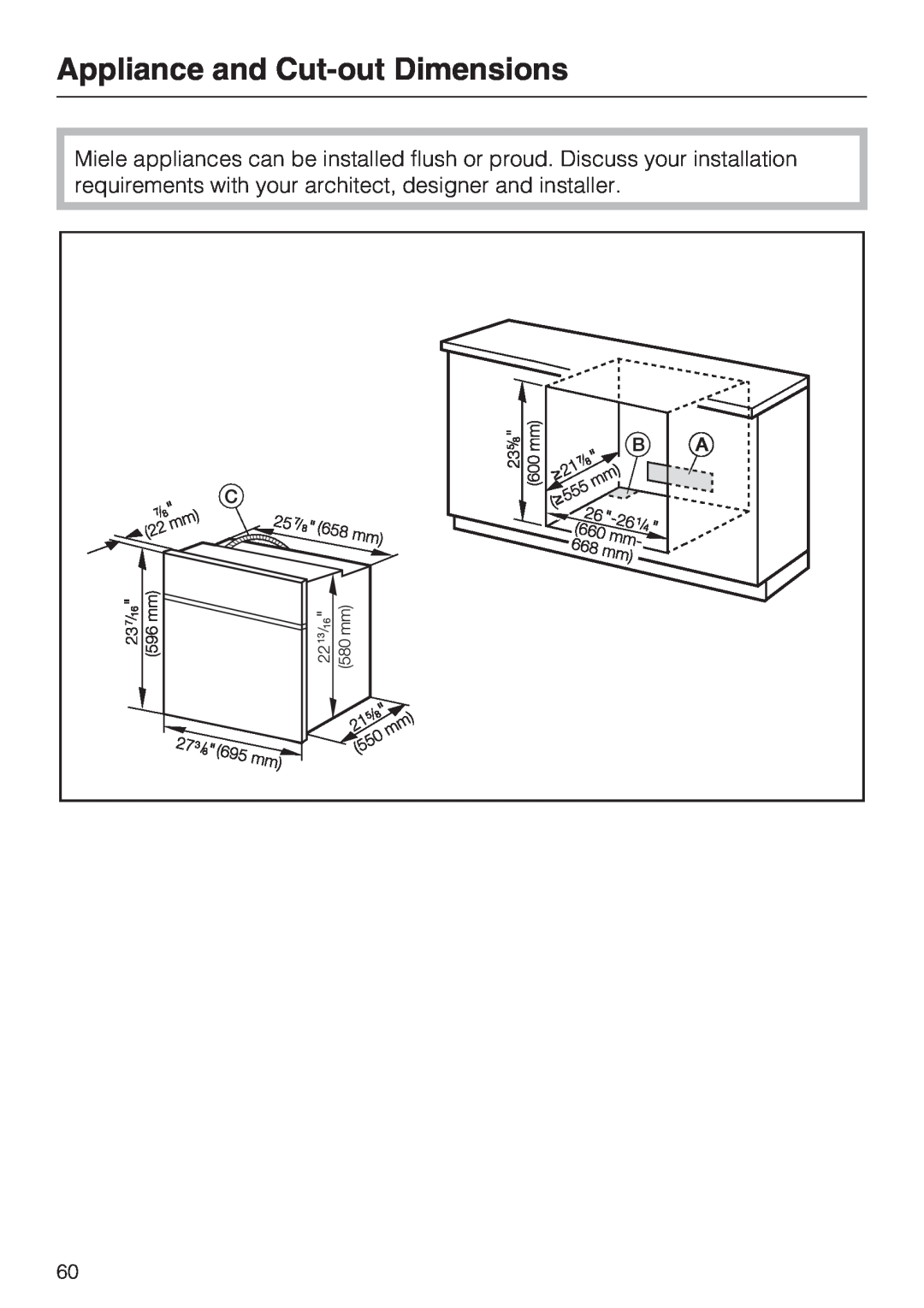 Miele H 4744 BP, H 4746 BP installation instructions Appliance and Cut-out Dimensions 