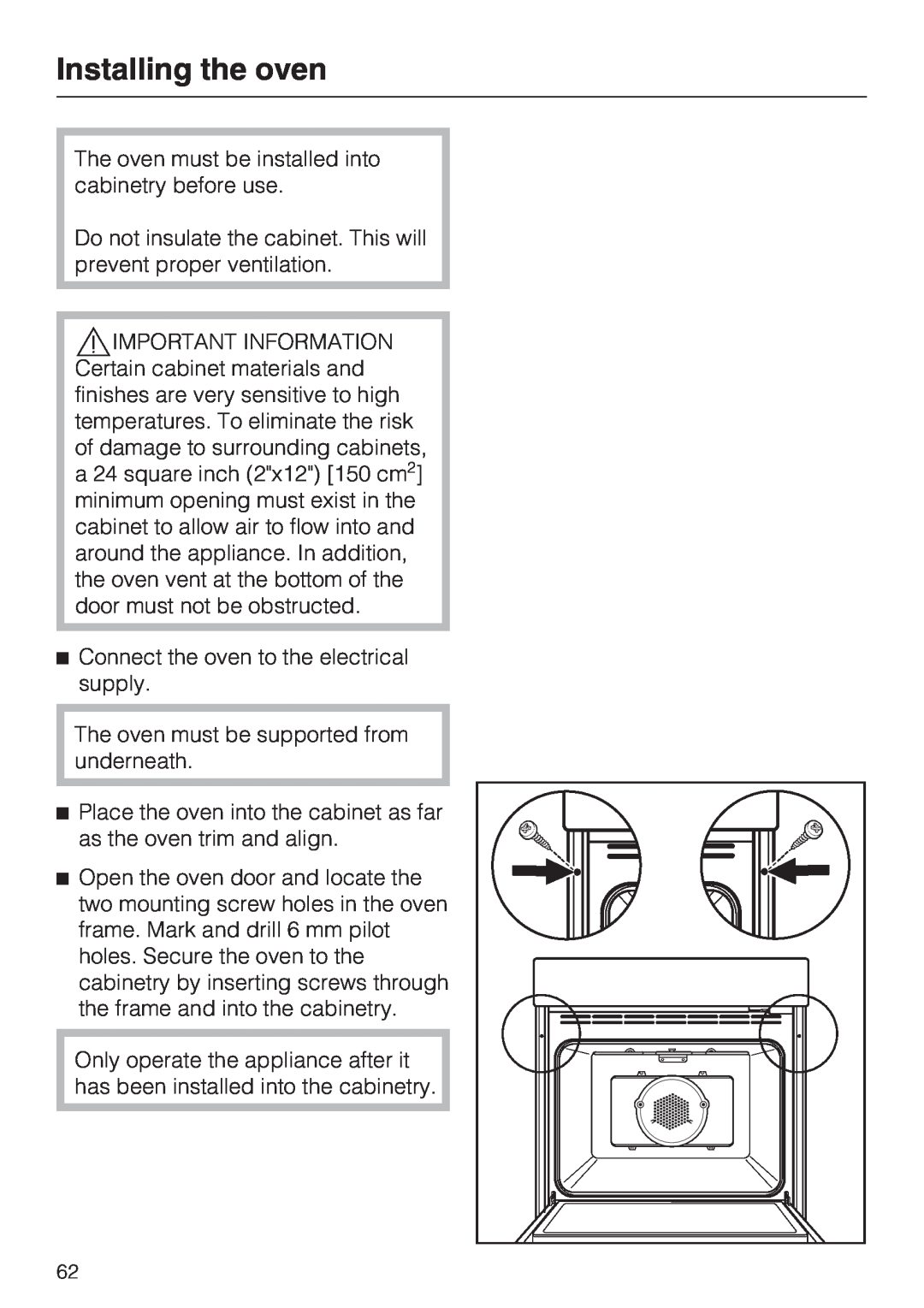 Miele H 4744 BP, H 4746 BP installation instructions Installing the oven 