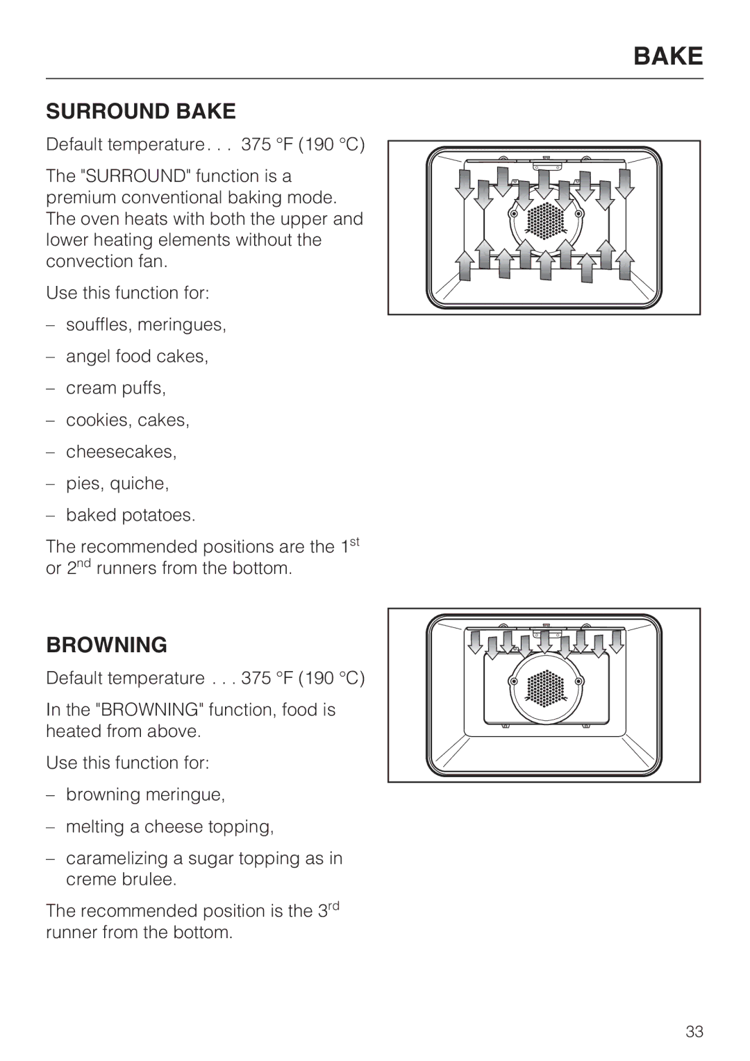 Miele H 4786 BP, H 4784 BP installation instructions Surround Bake, Browning 