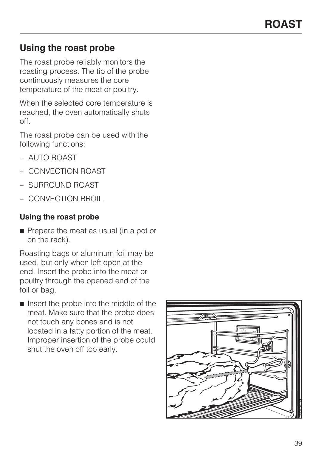 Miele H 4786 BP, H 4784 BP installation instructions Using the roast probe 