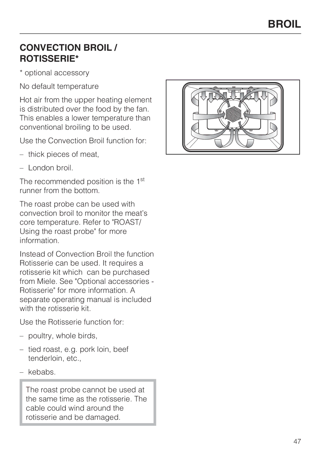 Miele H 4786 BP, H 4784 BP installation instructions Convection Broil Rotisserie 