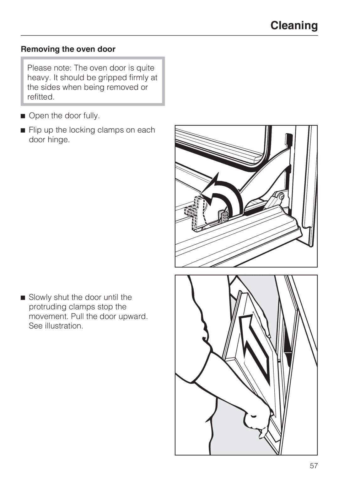 Miele H 4786 BP, H 4784 BP installation instructions Removing the oven door 