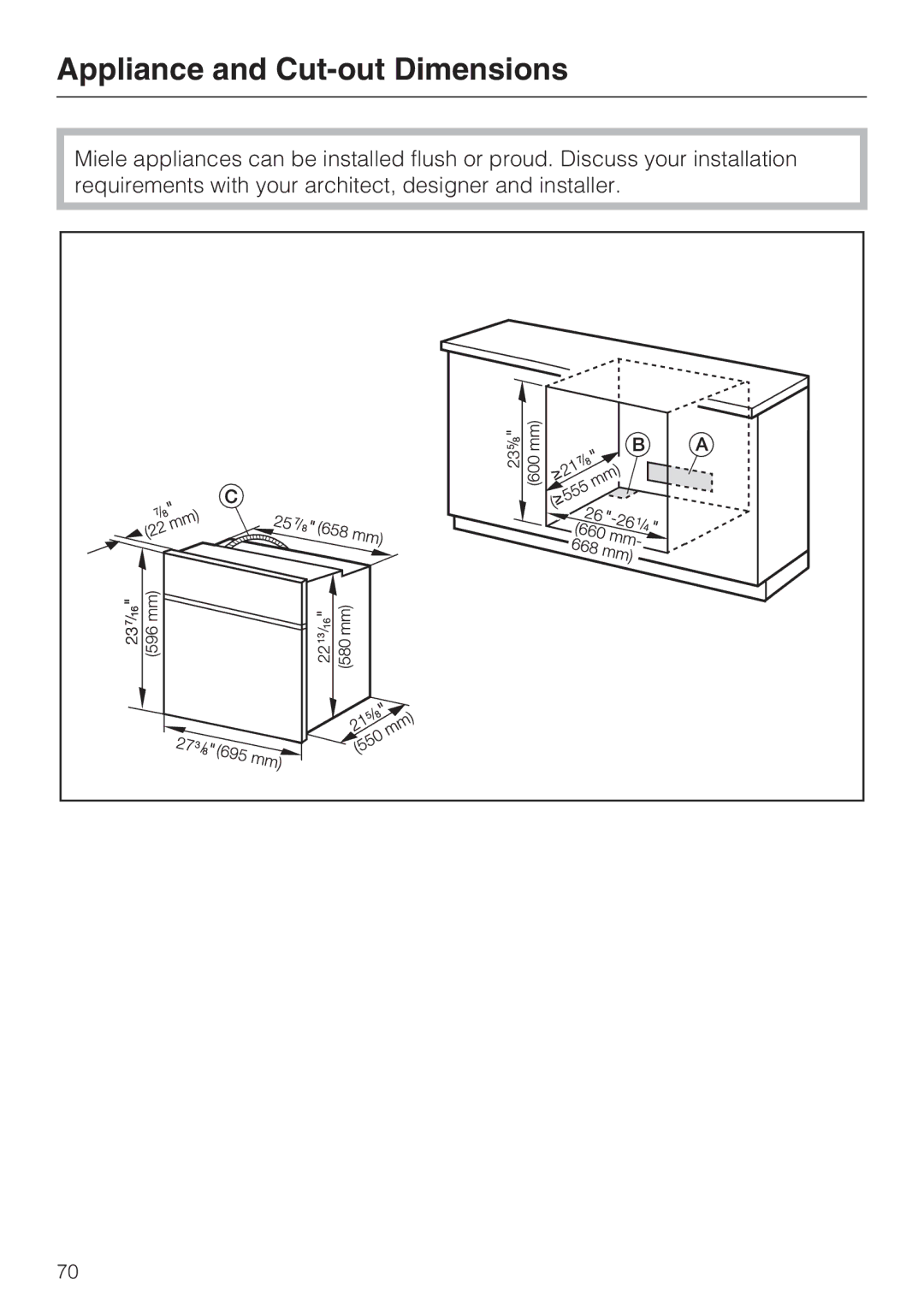 Miele H 4784 BP, H 4786 BP installation instructions Appliance and Cut-out Dimensions 