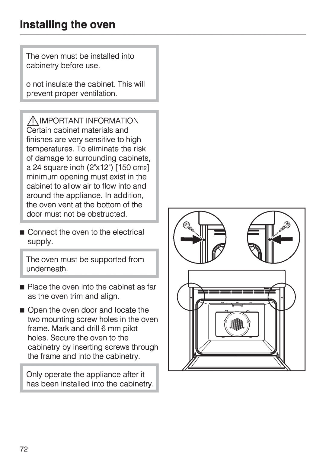 Miele H 4784 BP, H 4786 BP installation instructions Installing the oven 