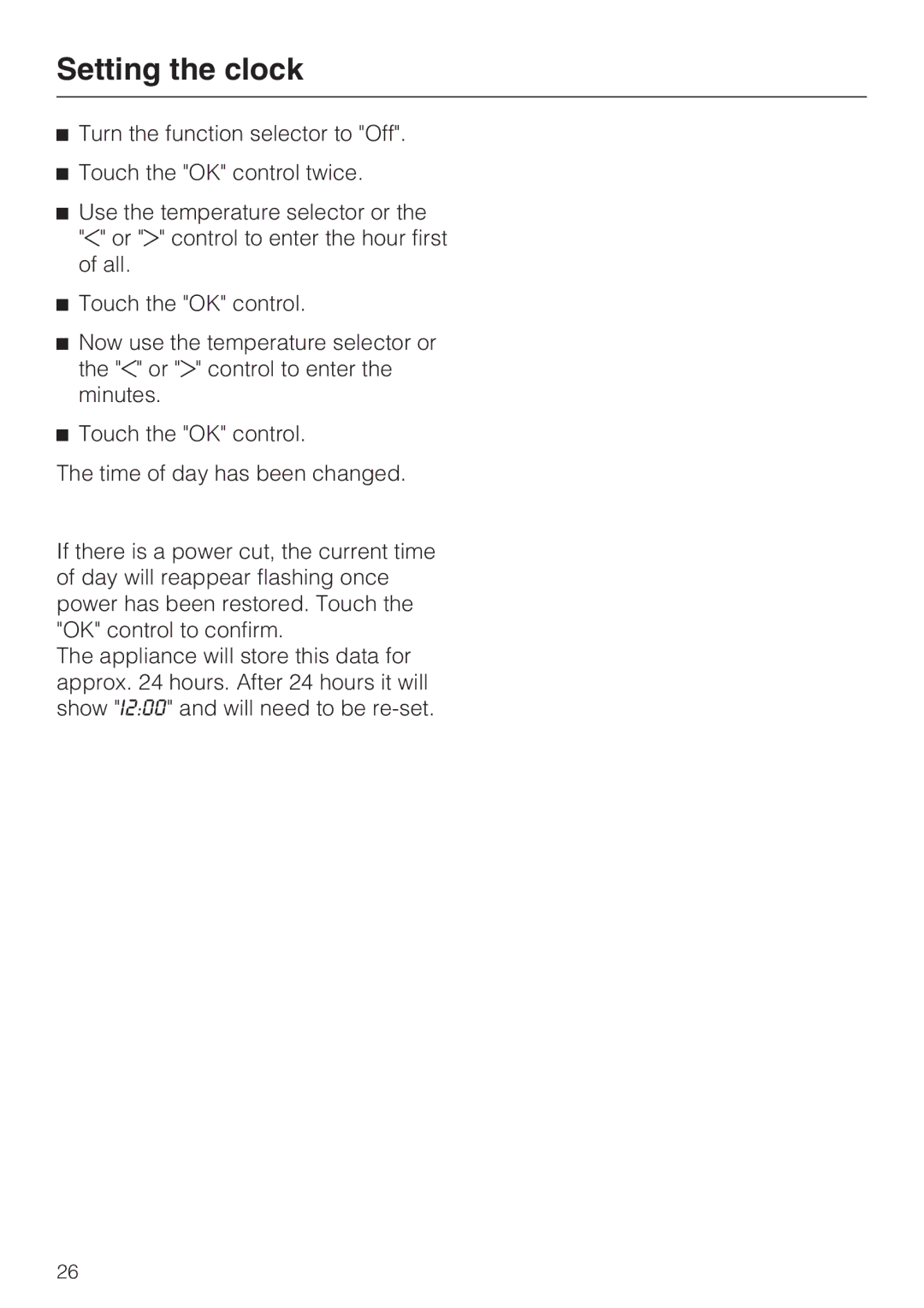 Miele H 4846 BP, H 4844 BP installation instructions Setting the clock 