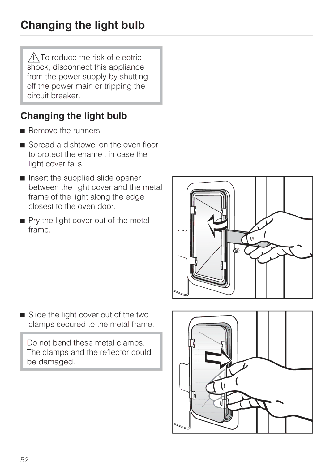 Miele H 4846 BP, H 4844 BP installation instructions Changing the light bulb 