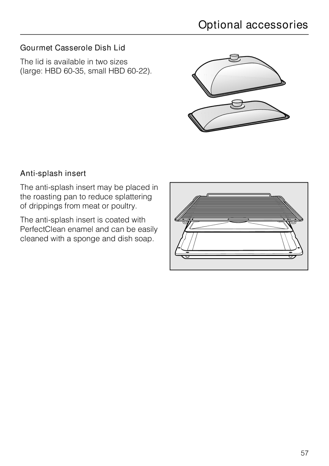 Miele H 4844 BP, H 4846 BP installation instructions Gourmet Casserole Dish Lid, Anti-splash insert 