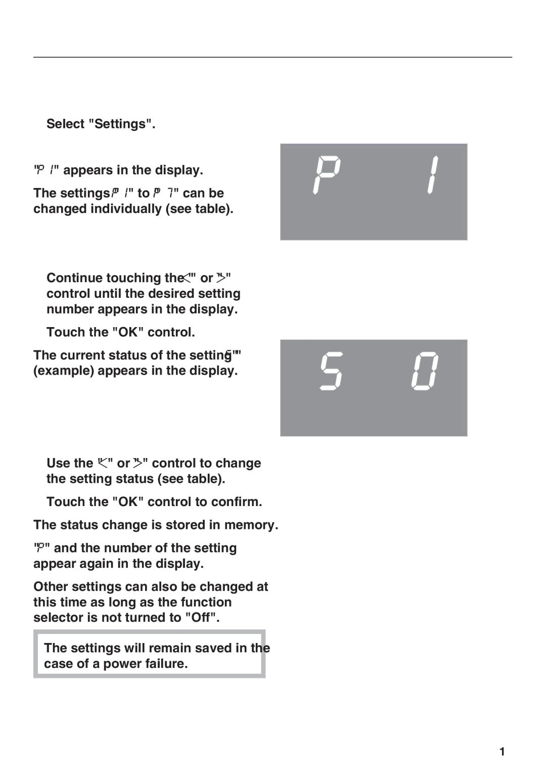 Miele H 4844 BP, H 4846 BP installation instructions Changing the status of a setting 