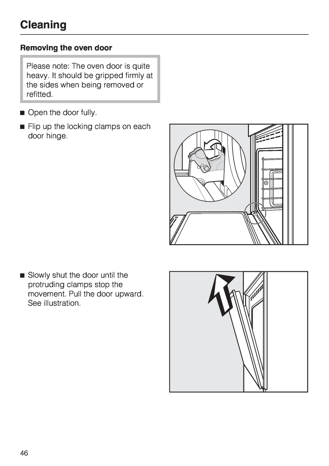 Miele H 4846 BP, H 4844 BP installation instructions Cleaning, Removing the oven door 