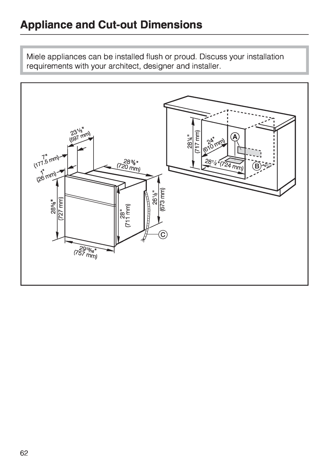 Miele H 4846 BP, H 4844 BP installation instructions Appliance and Cut-out Dimensions 