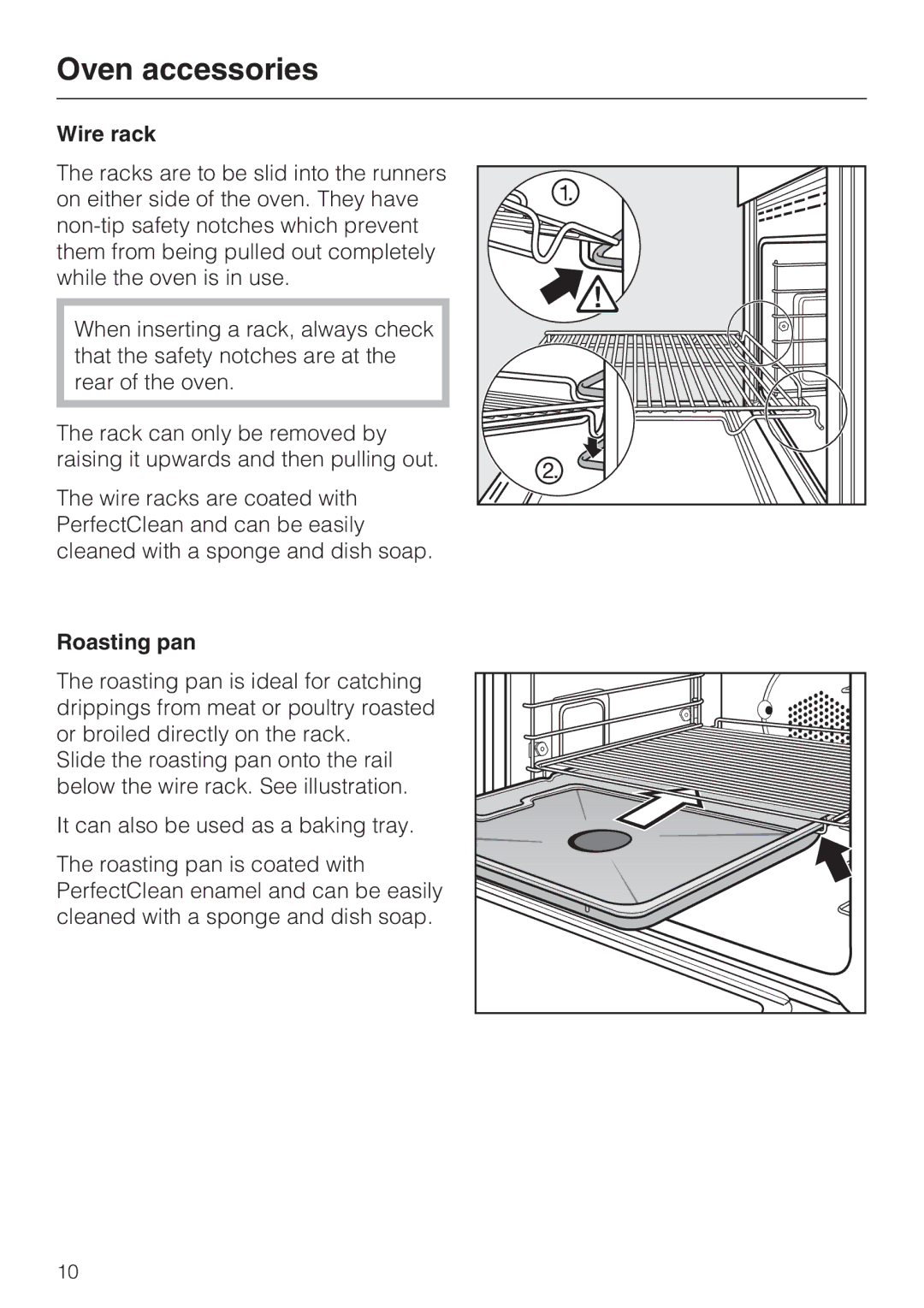 Miele H 4882 BP installation instructions Oven accessories, Wire rack, Roasting pan 