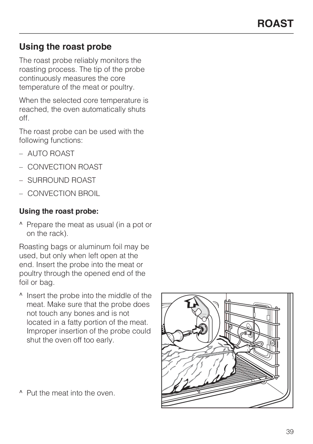 Miele H 4882 BP installation instructions Using the roast probe 