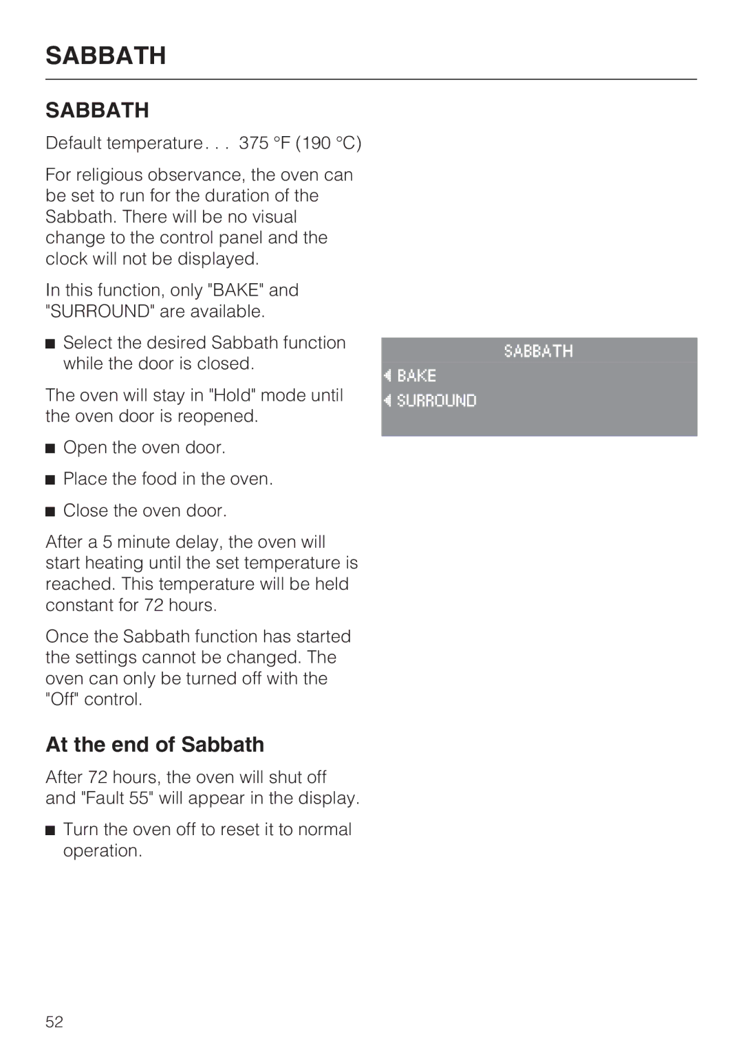 Miele H 4882 BP installation instructions At the end of Sabbath 