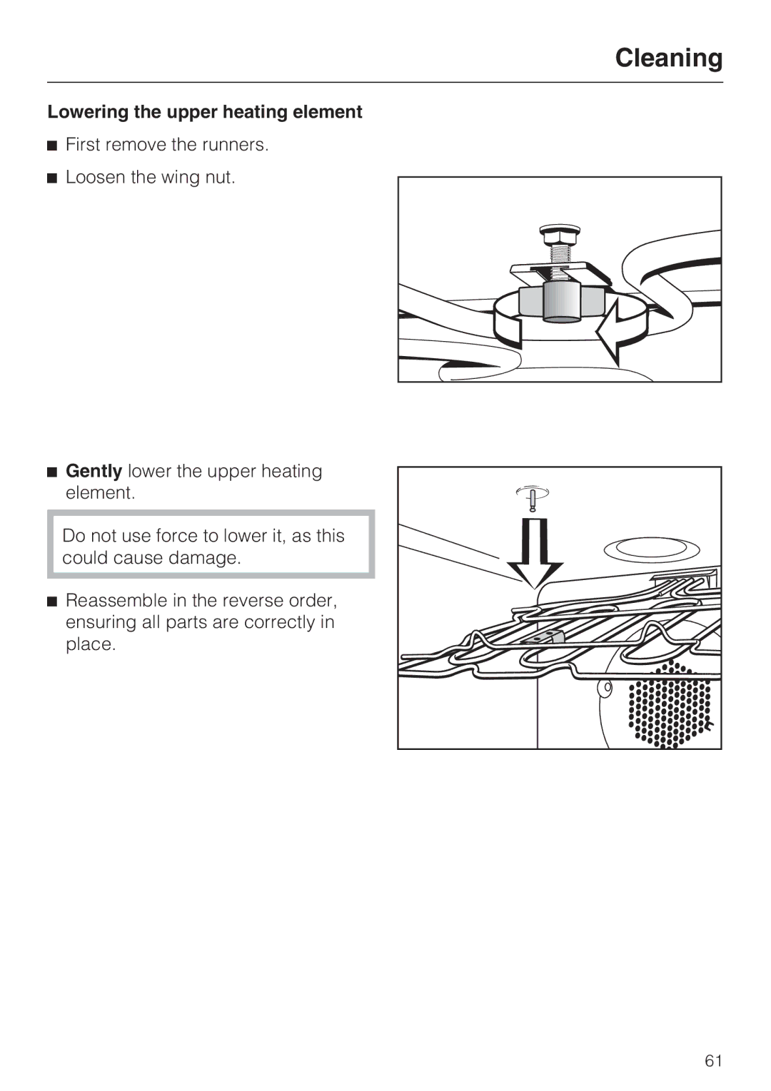 Miele H 4882 BP installation instructions Lowering the upper heating element 