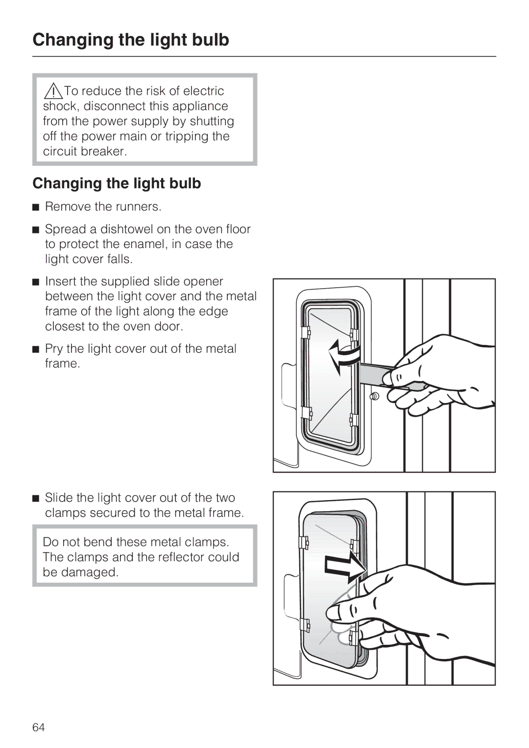 Miele H 4882 BP installation instructions Changing the light bulb 