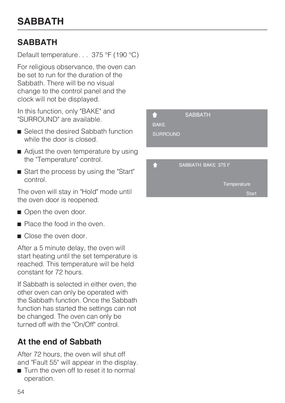 Miele H 4894 BP2 installation instructions At the end of Sabbath 